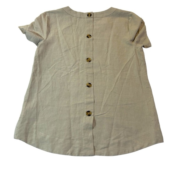 Ellen Tracy Linen Tunic Button Back Top Tan Size Medium - Picture 6 of 10